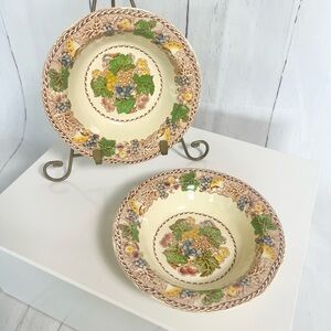 Two Vintage Wood & Sons Burslem Hyde Rim Cereal Bowls Made in England 6.5”